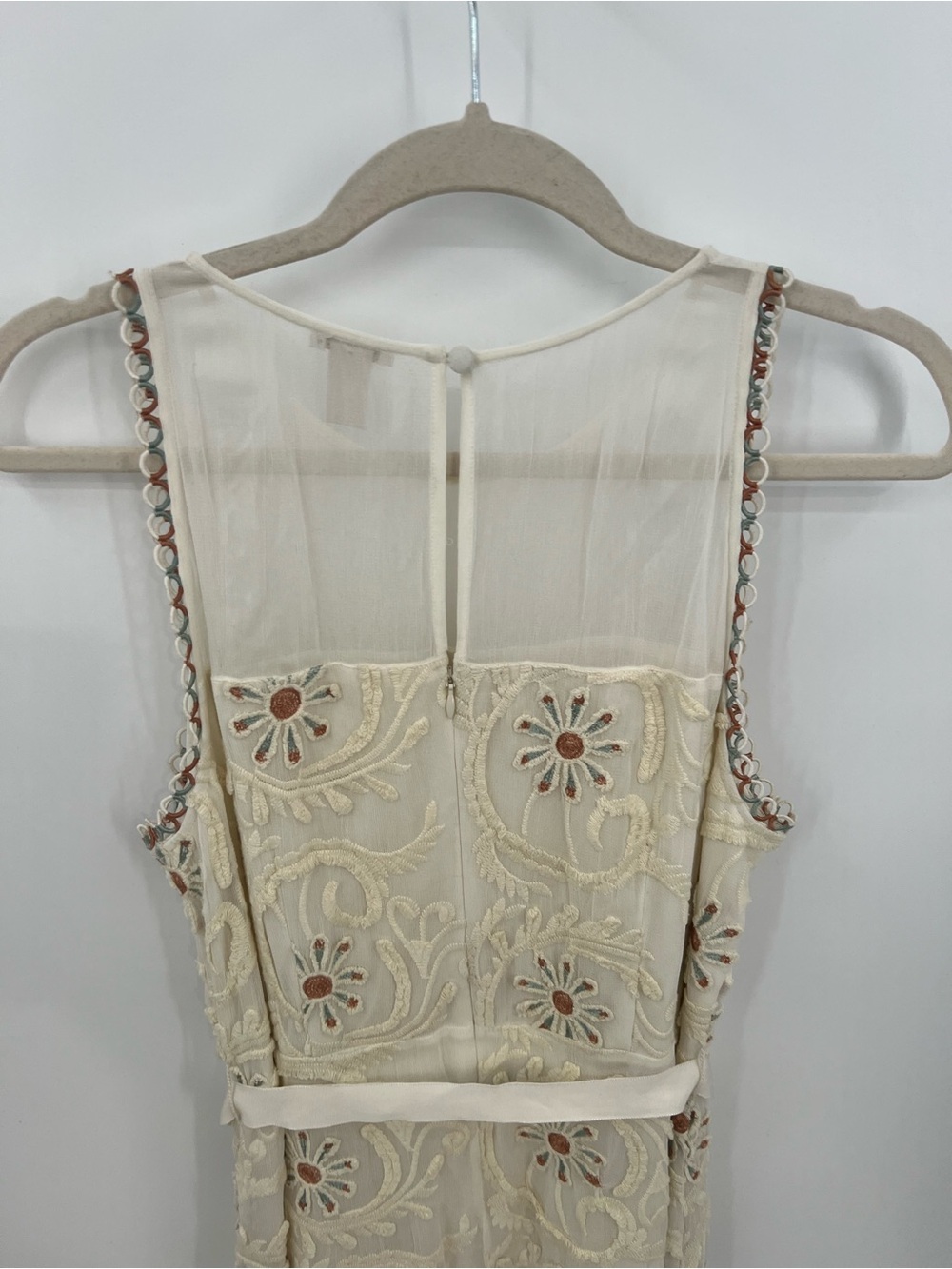 Sundance Cream Embroidered Midi Dress with Ribbon Tie - Picture 8 of 16